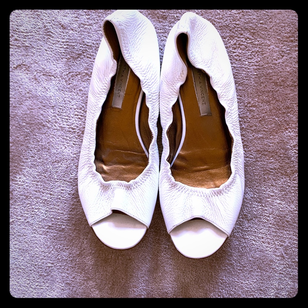 Cynthia Vincent peep toe flats.